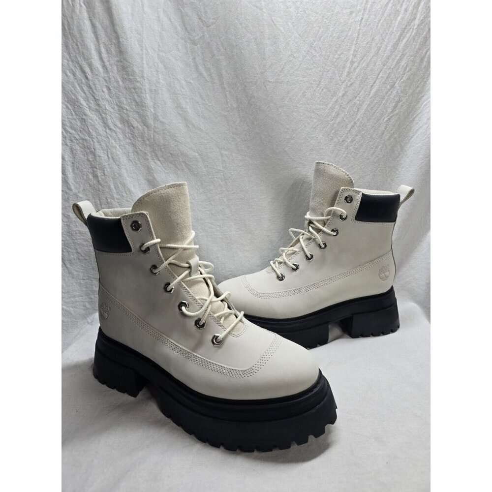Timberland Sky White Leather Lace Up Chunky Platform Combat Boot Women’s Size 9